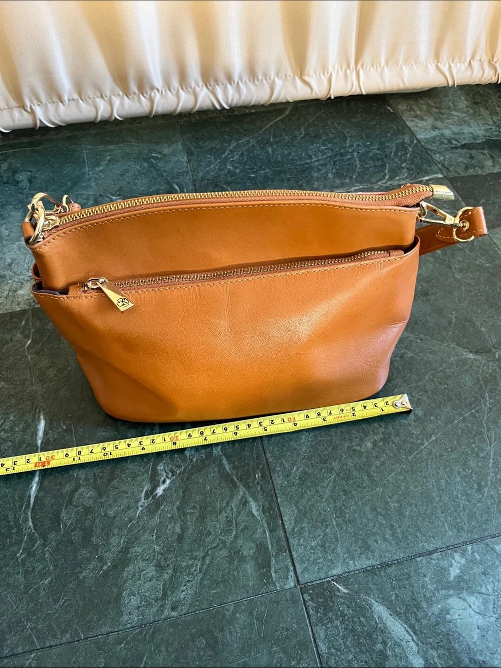 Classic Tan Leather Crossbody Bag with Front Pocket